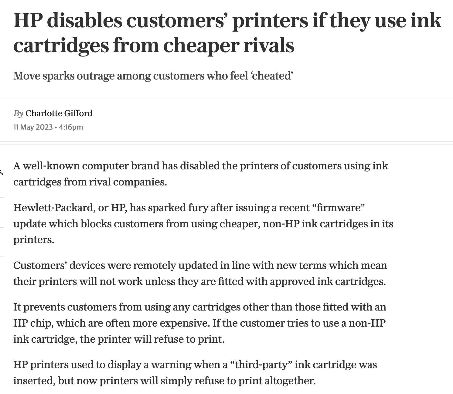 惠普打印機禁用非原裝墨盒，您會繼續(xù)購買嗎？